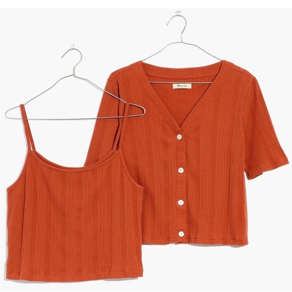 Madewell Pointelle Cardigan Twin Set Afterglow Red Size Small - Picture 1 of 7